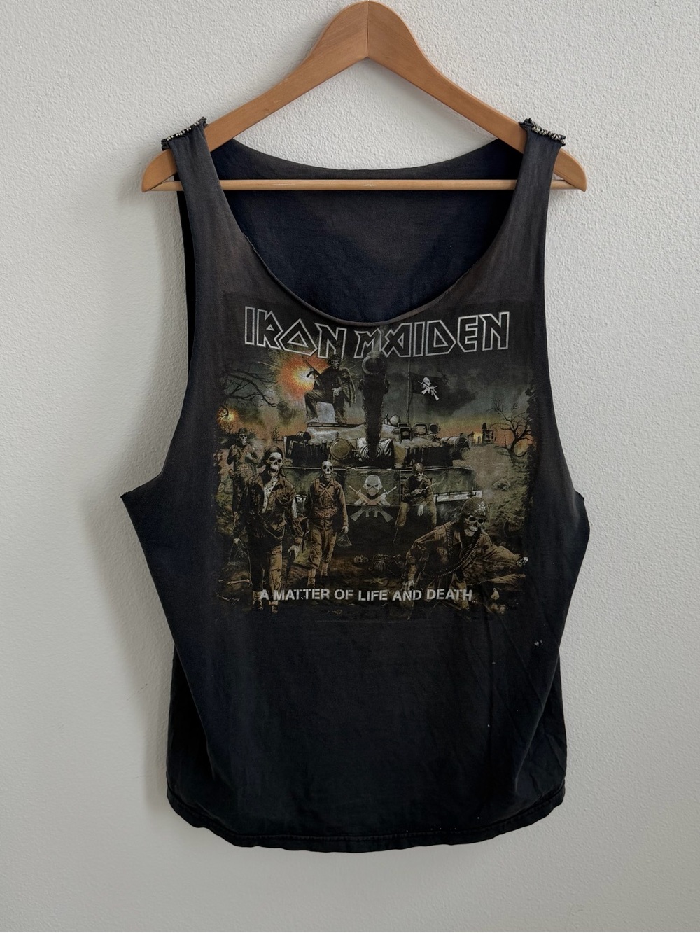 Vintage Iron Maiden “Life And Death” Metal Cut Out Worn Down Used T-Shirt